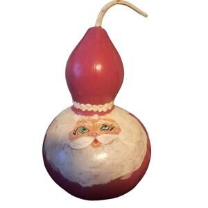 Hand Painted Gourd Santa Claus Christmas Vintage Signed Folk Art Holiday 10x6 In